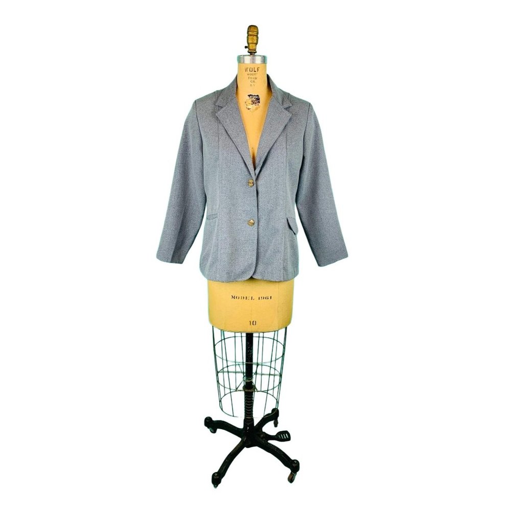 Vintage 70s Gray Blazer Womens Large Meliwer Light Suit Jacket